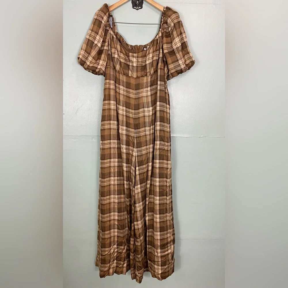 Maison Amory The Charmed Jumpsuit Brown Plaid Size 2XL‎ XXL - Picture 2 of 10